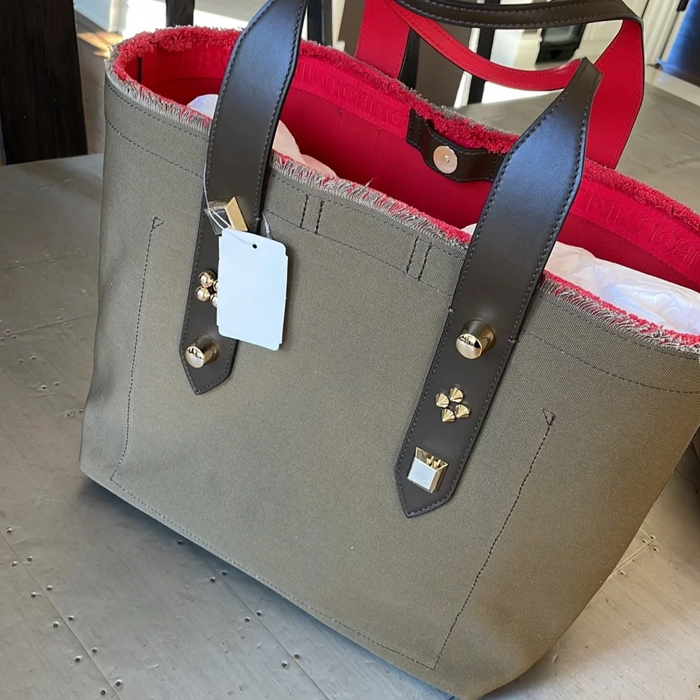 Christian louboutin khaki green graffiti signature frangibus tote shopper bag - Picture 4 of 11